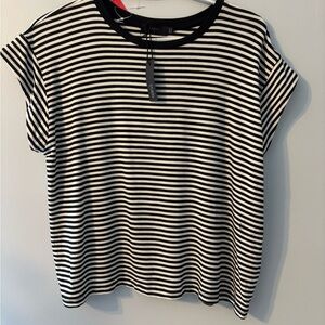 312T Studio Black and White Striped Short Sleeve Top NWT